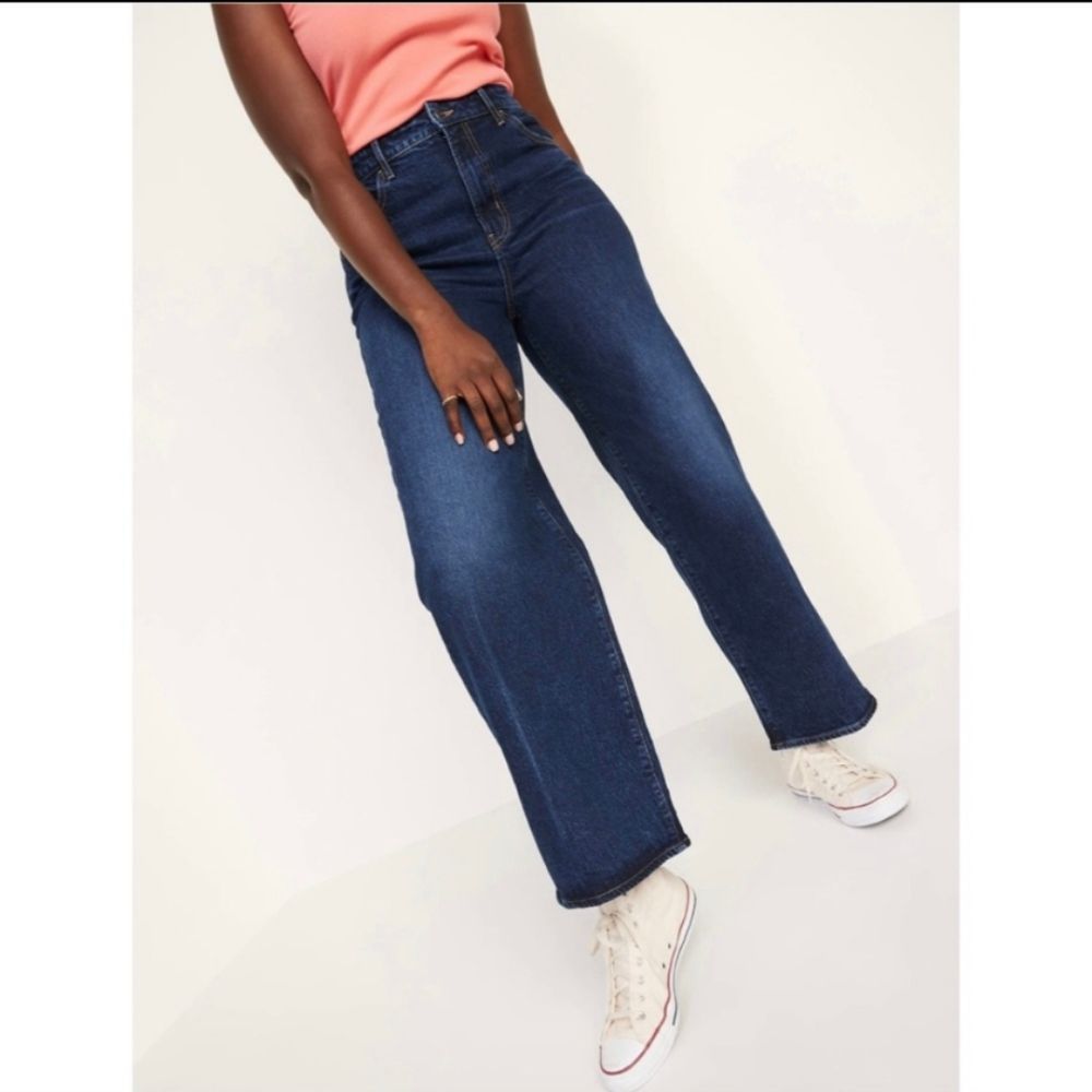 Old Navy Extra High Rise Wide Leg Jeans Dark Wash 8 Tall 734775